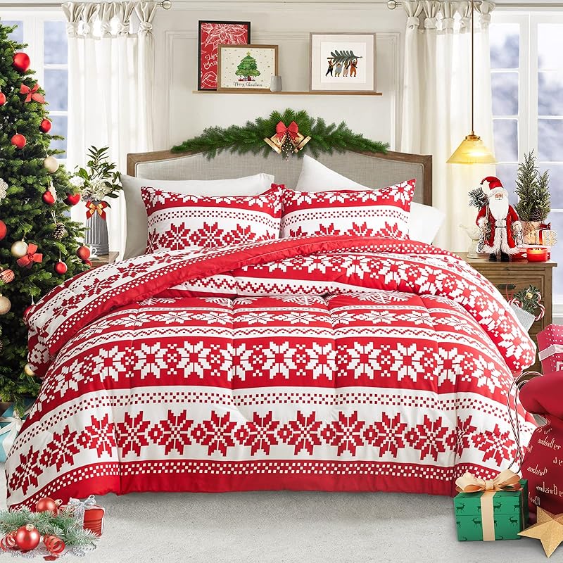 Flysheep Christmas Reversible Microfiber Lightweight (Red and White)